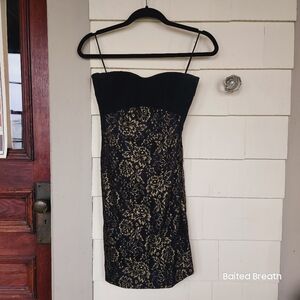 Diane Von Furstenberg Lace Black and Gold Underlay Midi Dress size4